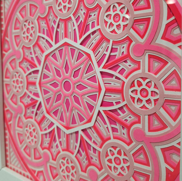 Closeup view of layered cut paper