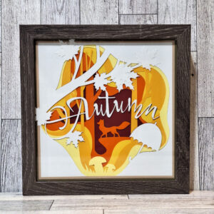 Cute fox and fall leaves of layered paper in this Autumn shadow box.