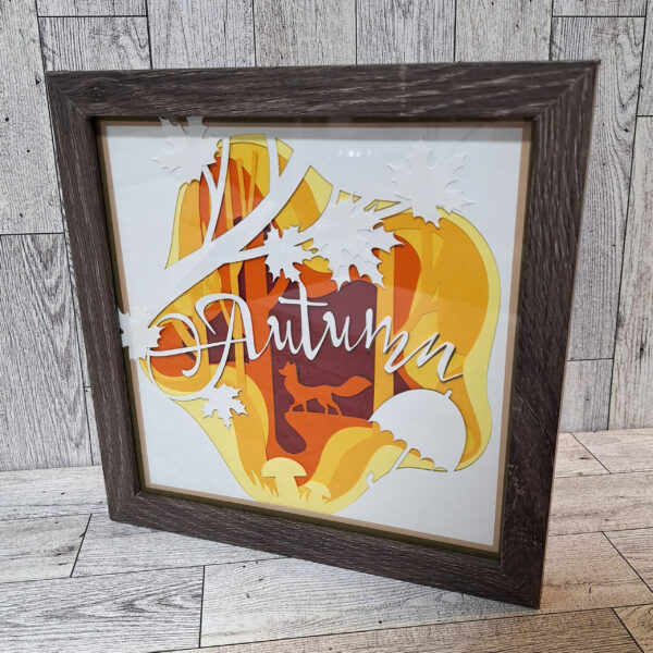 Angled view of Autumn shadow box