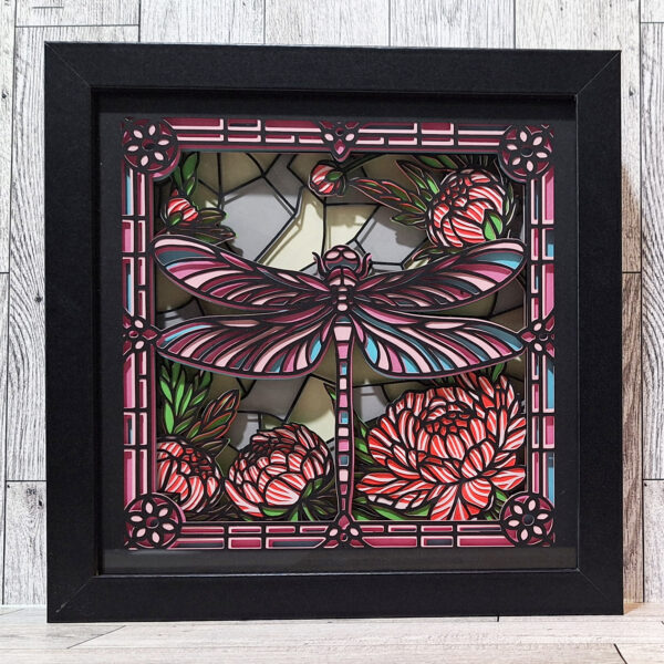 black framed layered paper dragonfly shadowbox