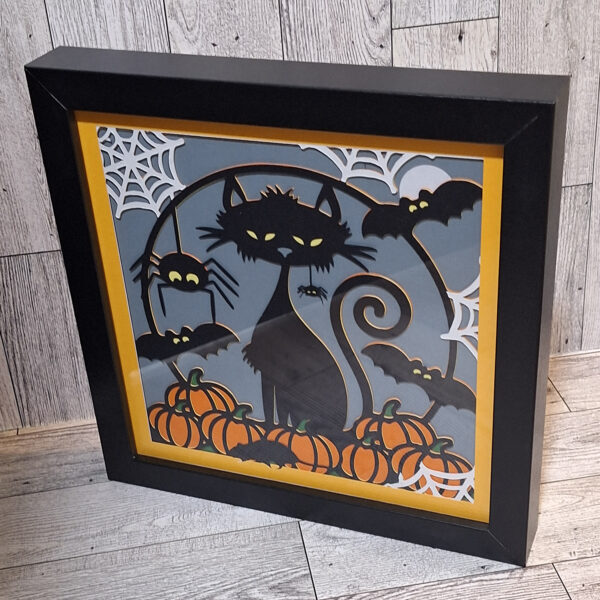 Angled view of Halloween shadow box.