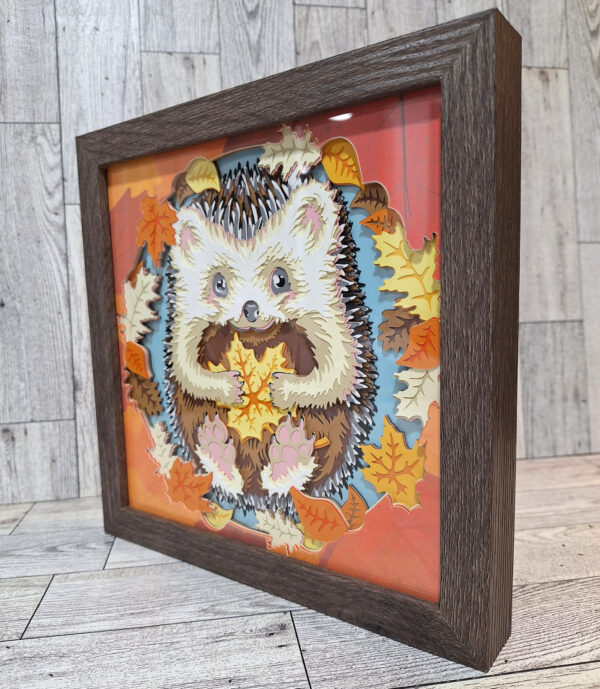 Angled view of Happy Hedgehog art