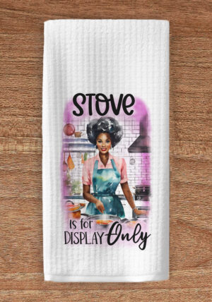Towel imprinted with vintage housewife and the title text